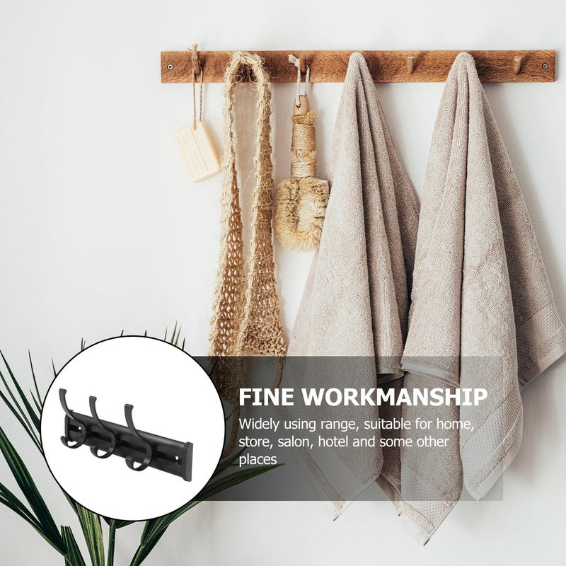 Movable Black Aluminum Bathroom Storage Hook Set With 3 High Low Towel Hangers - Image 5