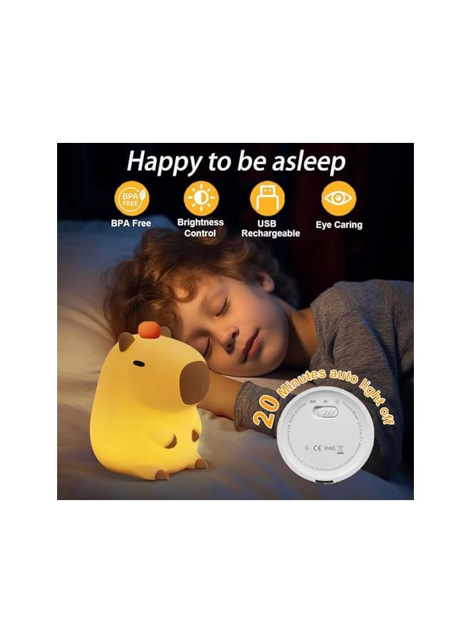 The Bros Capybara Lamp - Capybara Night Light, Capybara Gifts for Girl, Decor Cute Lamp for Nursery, Touch Control, Timmer Funtion, Portable and Rechargeable Dimmable, Birthday Gifts for Boys Girls - Image 3