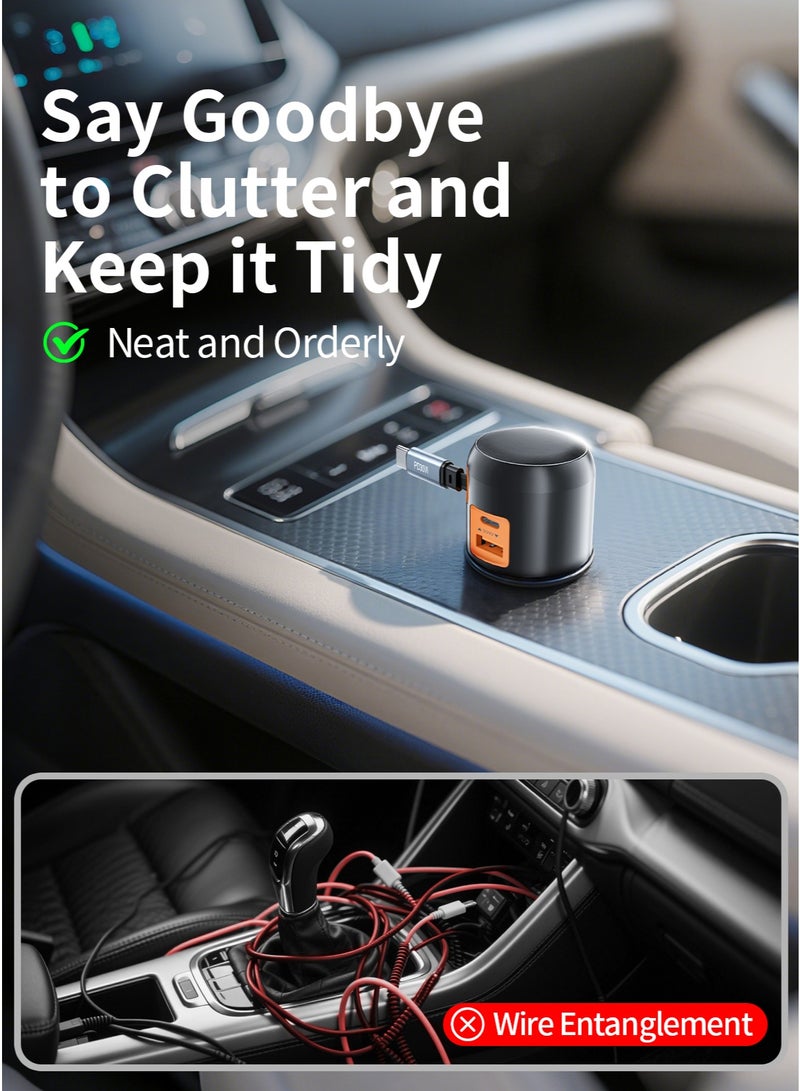 تونوف شاحن سيارة قابل للسحب، شاحن سيارة سريع الشحن بقوة 30 واط بتقنية PD، كابلات من النوع C قابلة للسحب، منفذ USB-A واحد ومنفذان USB-C، لأجهزة أبل وأندرويد اللوحية وغيرها من الأجهزة - Image 5