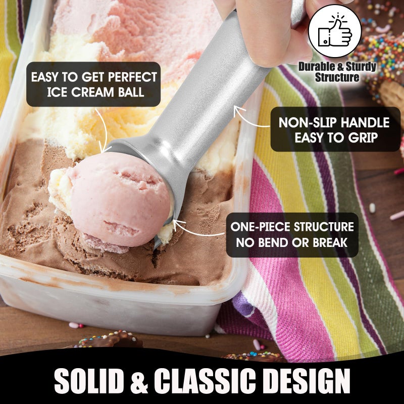 CUNSENR 7 inch Ice Cream Scoop - One-Piece Nonstick Aluminum Ice Cream Scooper - Professional Metal Ice Cream Spoon - Durable, Easy to Use & Clean - Lightweight Cookie Spoon - Scoop Ice Cream (Sliver) - Image 3