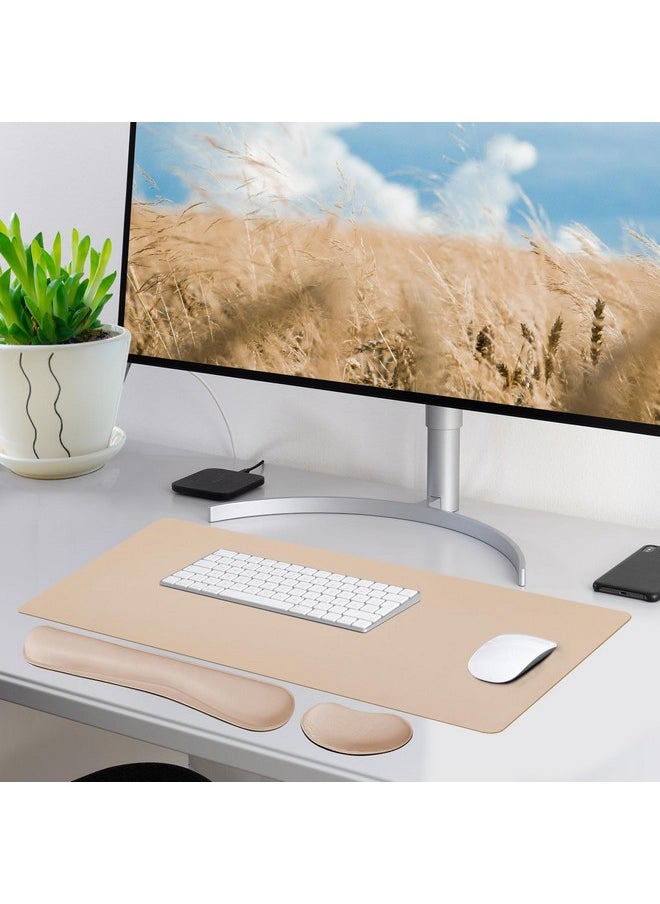 Bloss - Leather Desk Pad And Keyboard Wrist Rest, Large Mouse Pad + Keyboard Pad+Mouse Wrist Support, Non-Slip Desk Mat Protector For Office, Home(31.5×15.7 Inches,Beige) - Image 1