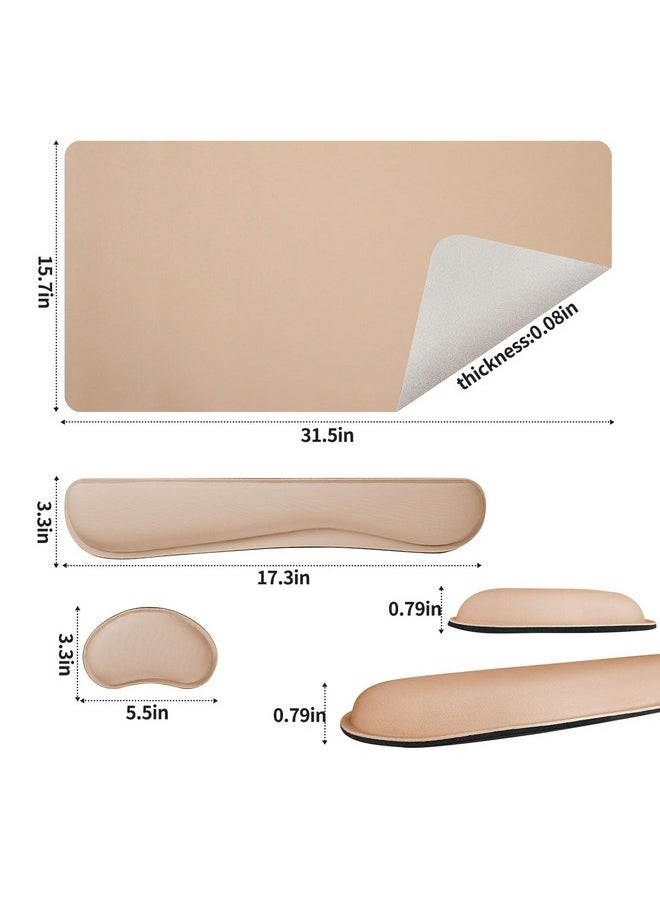 Bloss - Leather Desk Pad And Keyboard Wrist Rest, Large Mouse Pad + Keyboard Pad+Mouse Wrist Support, Non-Slip Desk Mat Protector For Office, Home(31.5×15.7 Inches,Beige) - Image 1