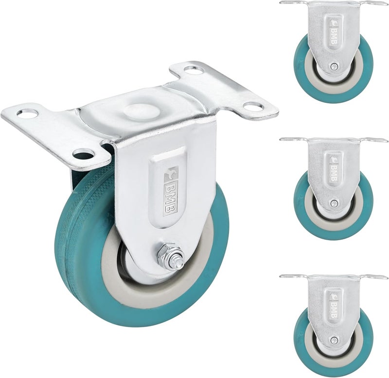 BMB Anti topple design TOOLS 75mm Caster Wheels Set of 4 Heavy Duty, Rigid Casters Top Plate Fitting, Non Marking Grey Rubber Fixed Caster Wheels for Cart Furniture Industrial Use Bug proof seal - Image 1