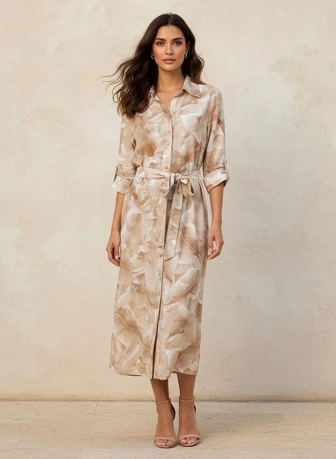 Splash FAV Printed A-line Women Shirt Dress with Tie-Up Belt