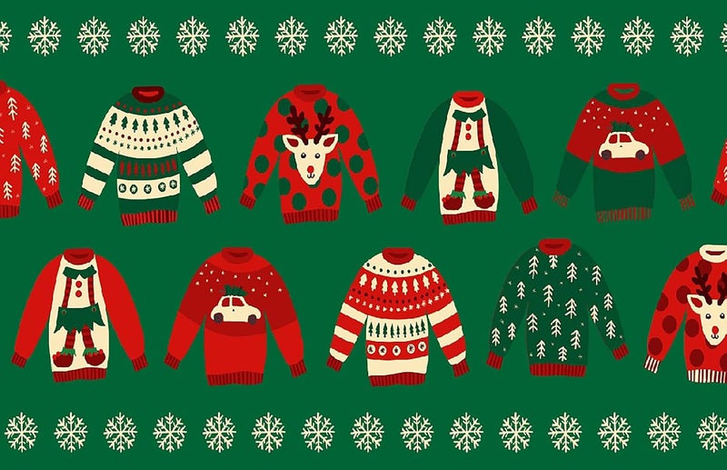 Decorative Things Ugly Sweater Party Christmas Placemats for Christmas Table Decorations Table Setting and Tablescapes Dining Table Mats Pak of 25 Made in USA - Image 1
