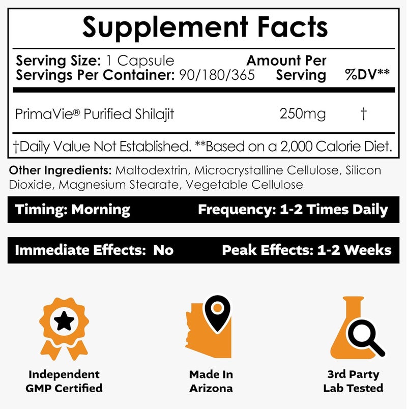 Nootropics Depot PrimaVie Shilajit Capsules  250mg  90 Count  Purified Extract  Ayurvedic Herb  Supports Mitochondrial Function  Boosts Endurance - Image 2
