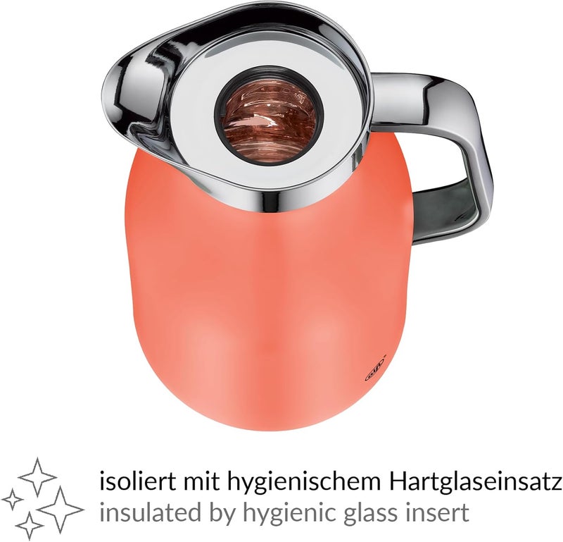 Alfi SKYLINE 1.0 L, Deep Apricot, Stainless Steel Vacuum Flask with Hygienic Tempered Glass Insert, Screw Cap with Comfortable Push Button, Ergonomic Handle, Ideal as a Coffee Pot, Teapot, BPA-Free - Image 2