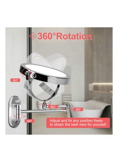 XICEN Rechargeable Wall Mounted Lighted Makeup Vanity Mirror 8 Inch Double Sided 1X 10X Magnifying Bathroom Mirror 3 Color Lighting Touch Screen Dimming, Extended Arm 360 Rotation Shaving Light up Mirror  - Image 3