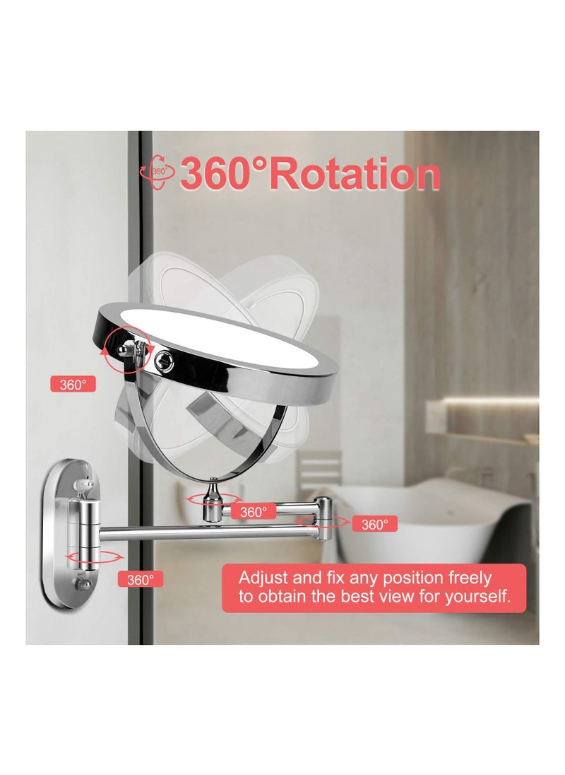 XICEN - Rechargeable Wall Mounted Lighted Makeup Vanity Mirror 8 Inch Double Sided 1X 10X Magnifying Bathroom Mirror 3 Color Lighting Touch Screen Dimming, Extended Arm 360 Rotation Shaving Light up Mirror - Image 1
