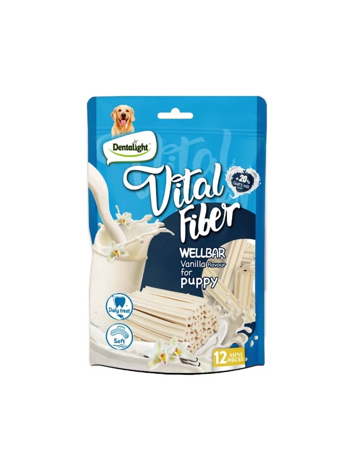 Dentalight 3" Vital Fiber Wellbar Dog Snack - 12pcs With 20% goat's milk powder, [Vanilla flavour]-80g