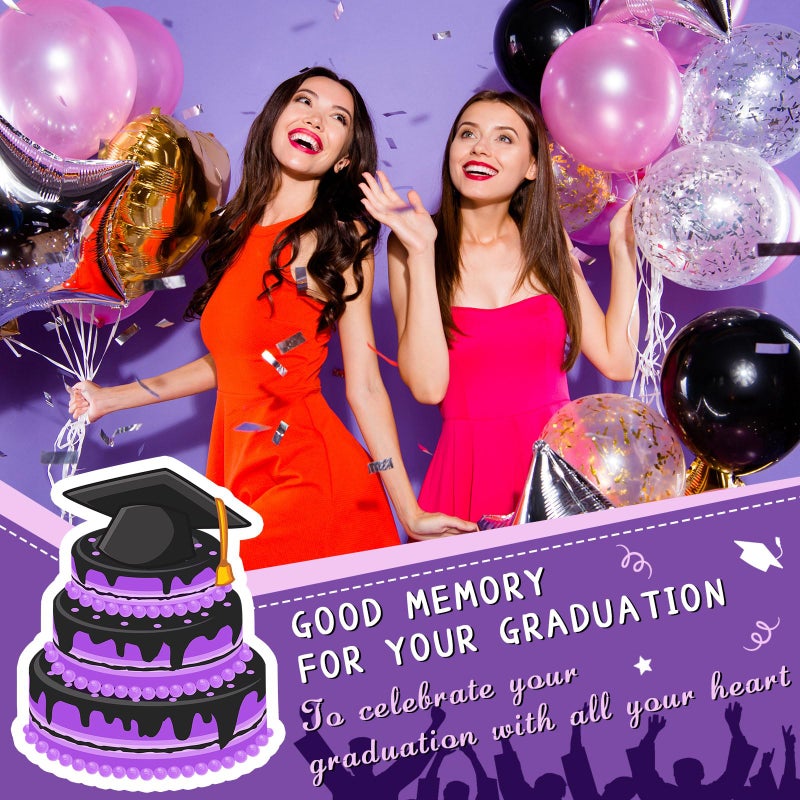 Jingmore Graduation Cake Kit Included Felt Graduation Cap Diploma Classic Black Congrats Grad Cupcake Toppers Beads Leaf Flowers Cake Decorations for Class of 2025 Graduation Party(Purple and Gold) - Image 3