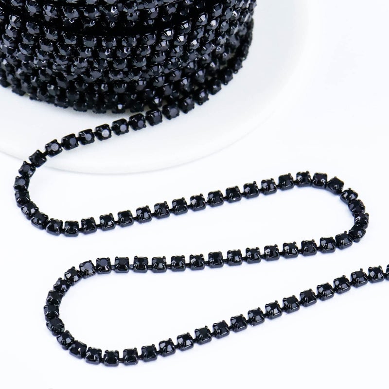 Dowarm 10 Yards 2MM Black Crystal Rhinestone Close Chain Trim for Sewing Crocs Shoes Clothes Cups, SS6 Claw Rhinestone Chain for Craft Jewelry Wedding Bouquet DIY Decoration - Image 2
