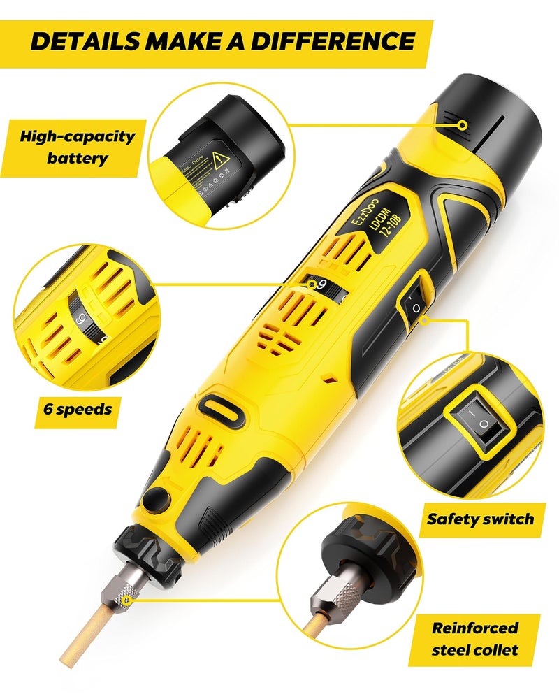 EzzDoo Electric Cordless Chainsaw Sharpener Kit - Portable 12V Chain Saw Sharpener Tool with 6 Titanium-Coated Diamond Bits(Wheels) & Angle Guide - Easy to Use for All Chainsaw Chains. - Image 4