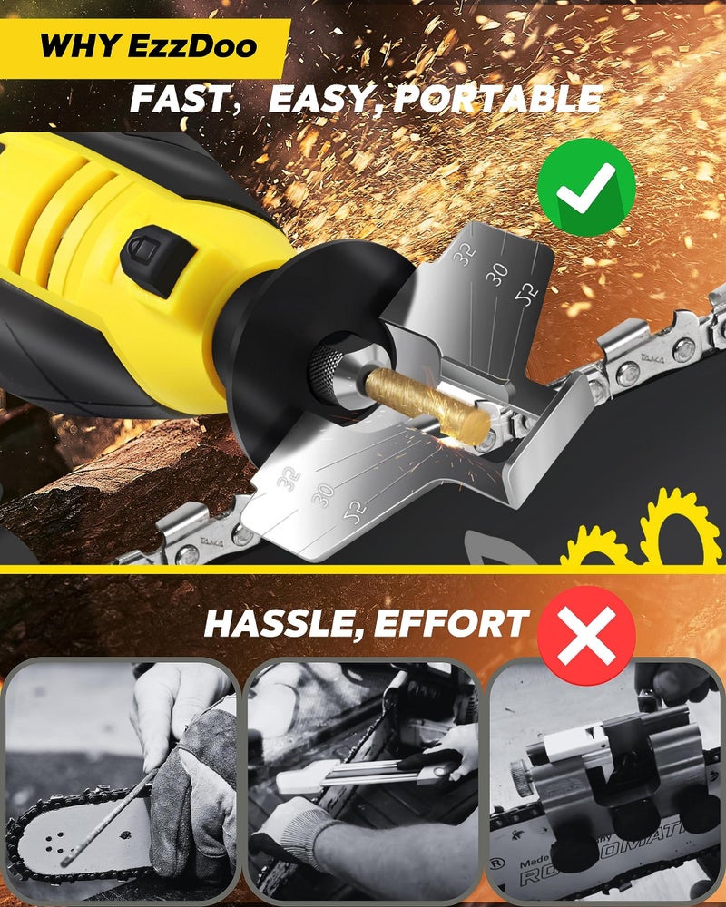 EzzDoo Electric Cordless Chainsaw Sharpener Kit - Portable 12V Chain Saw Sharpener Tool with 6 Titanium-Coated Diamond Bits(Wheels) & Angle Guide - Easy to Use for All Chainsaw Chains. - Image 5