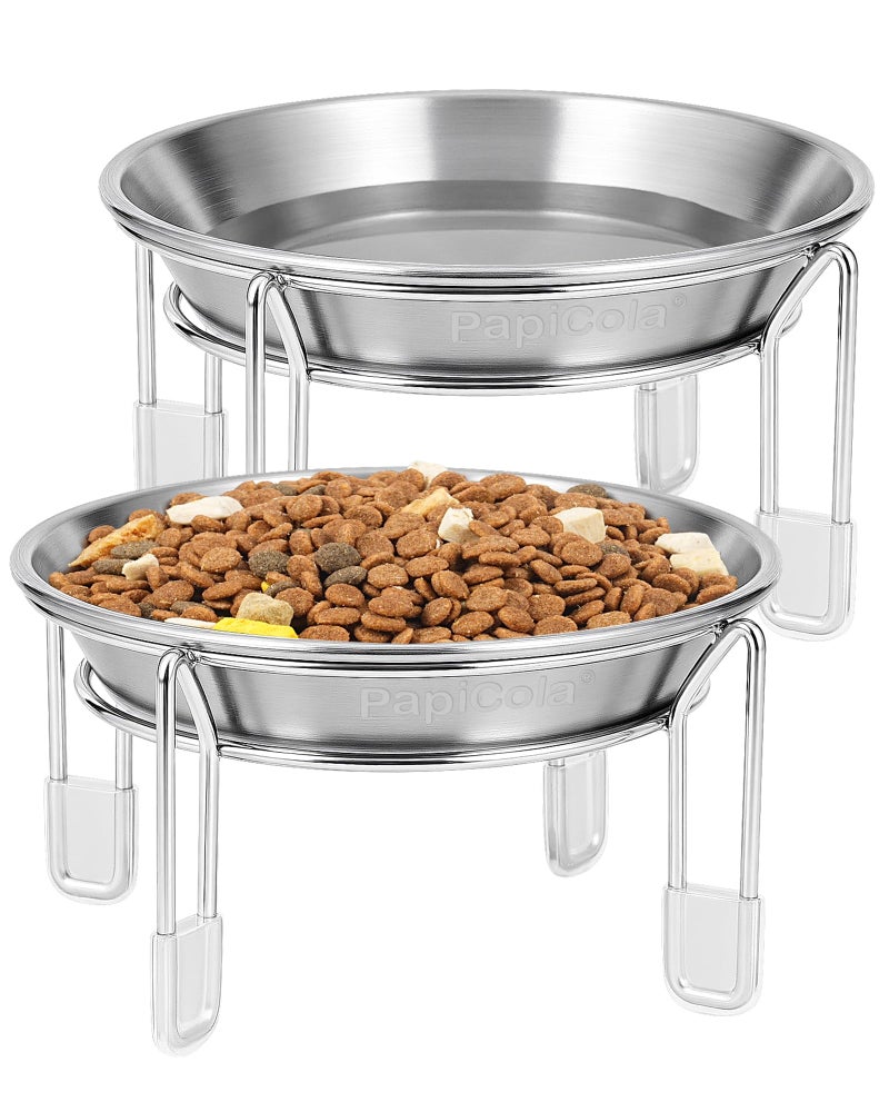 PapiCola Upgrade Elevated cat Bowl, Raised Stainless Steel Cat Food and Water Dishes, Small Dog Bowl, Whisker Friendly, Anti-Vomiting, Neck Stress-Free, Non-Slip Stainless Steel Stand with 4 Legs- 2Pack - Image 1