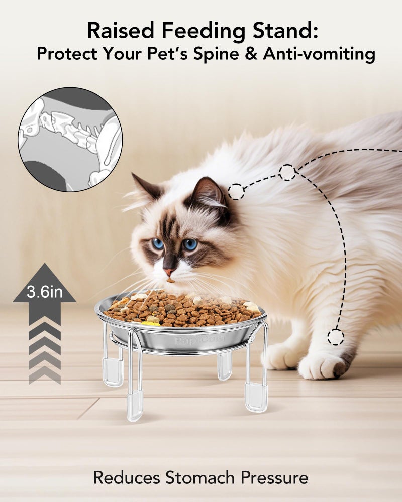 PapiCola Upgrade Elevated cat Bowl, Raised Stainless Steel Cat Food and Water Dishes, Small Dog Bowl, Whisker Friendly, Anti-Vomiting, Neck Stress-Free, Non-Slip Stainless Steel Stand with 4 Legs- 2Pack - Image 2