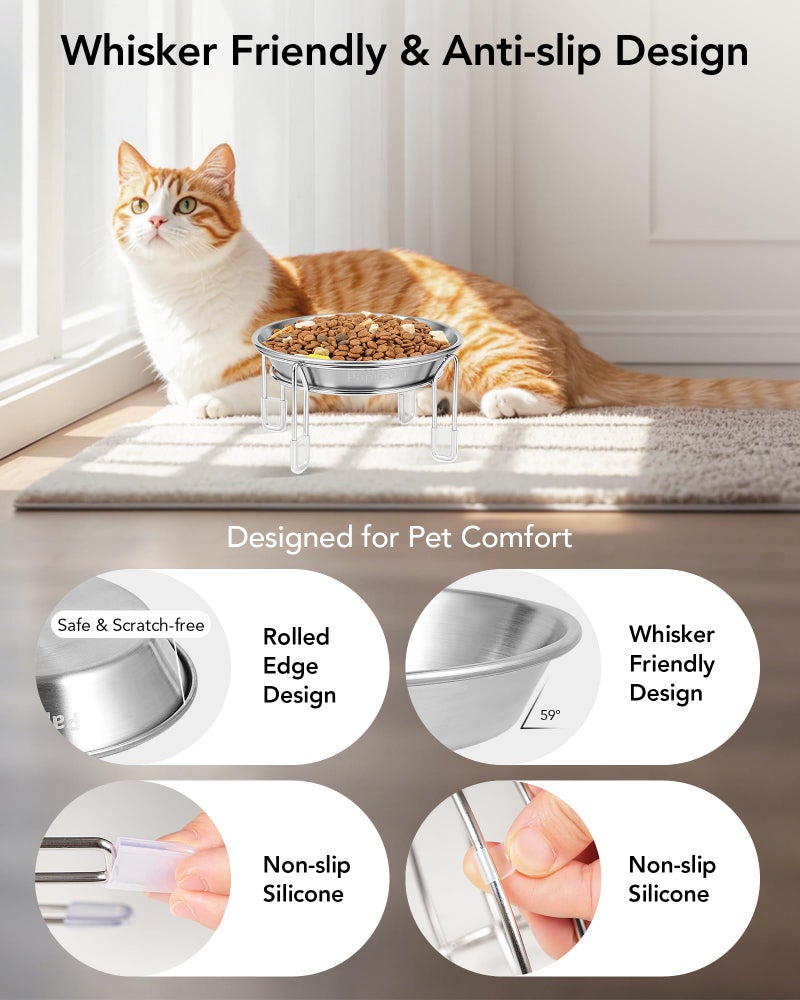 PapiCola Upgrade Elevated cat Bowl, Raised Stainless Steel Cat Food and Water Dishes, Small Dog Bowl, Whisker Friendly, Anti-Vomiting, Neck Stress-Free, Non-Slip Stainless Steel Stand with 4 Legs- 2Pack - Image 3