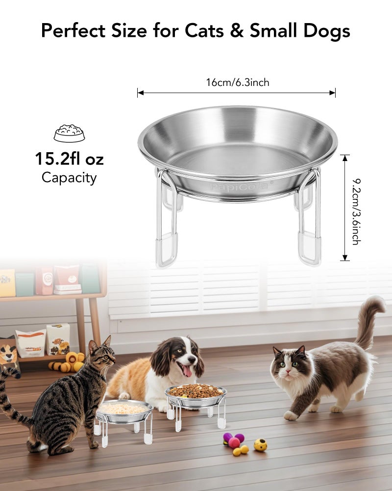PapiCola Upgrade Elevated cat Bowl, Raised Stainless Steel Cat Food and Water Dishes, Small Dog Bowl, Whisker Friendly, Anti-Vomiting, Neck Stress-Free, Non-Slip Stainless Steel Stand with 4 Legs- 2Pack - Image 4