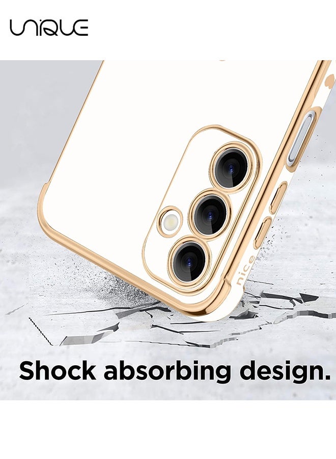 Unique Compatible with Samsung Galaxy A16 Case - Love Heart Plating Electroplate Luxury Elegant Case Camera Protector Soft TPU Shockproof Protective Back Cover Samsung Galaxy A16 Case - White  - Image 2
