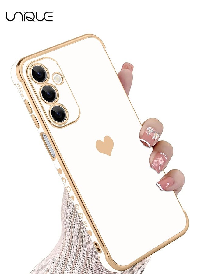 Unique Compatible with Samsung Galaxy A16 Case - Love Heart Plating Electroplate Luxury Elegant Case Camera Protector Soft TPU Shockproof Protective Back Cover Samsung Galaxy A16 Case - White  - Image 1
