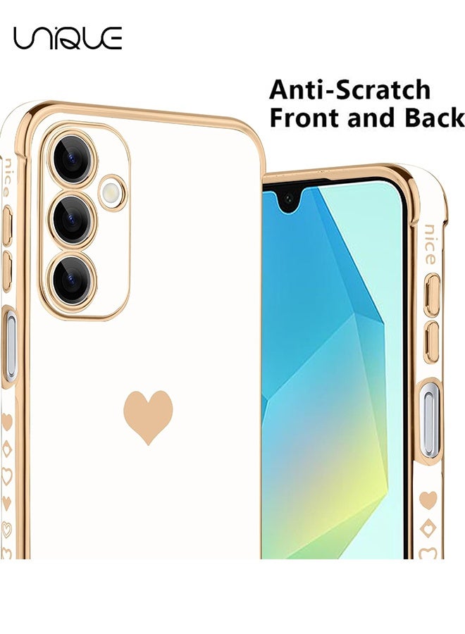 Unique Compatible with Samsung Galaxy A16 Case - Love Heart Plating Electroplate Luxury Elegant Case Camera Protector Soft TPU Shockproof Protective Back Cover Samsung Galaxy A16 Case - White  - Image 3
