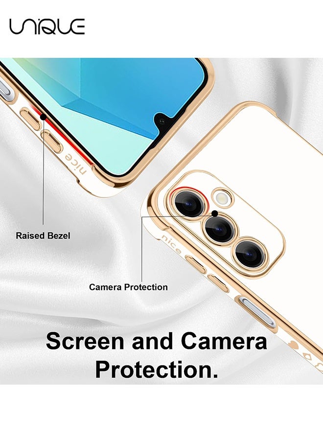 Unique Compatible with Samsung Galaxy A16 Case - Love Heart Plating Electroplate Luxury Elegant Case Camera Protector Soft TPU Shockproof Protective Back Cover Samsung Galaxy A16 Case - White  - Image 4