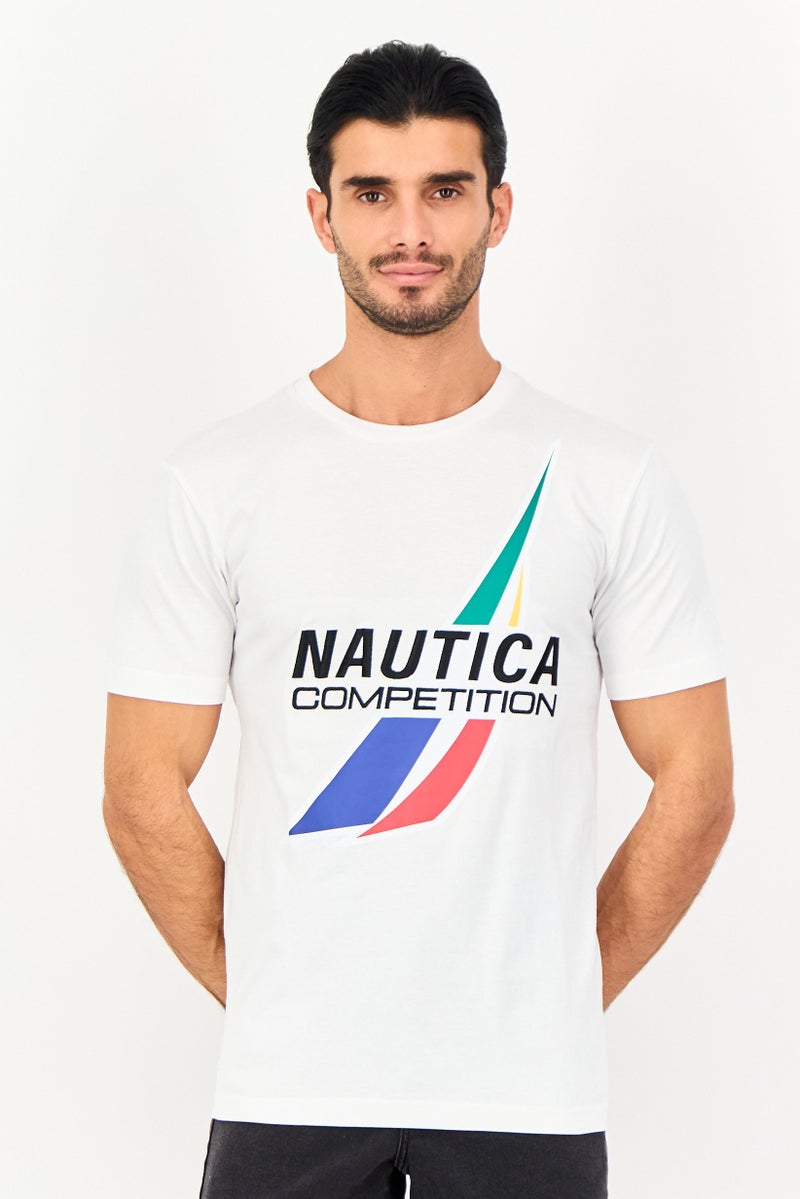 NAUTICA Men Short Sleeve Brand Logo T-Shirt, White - Image 1