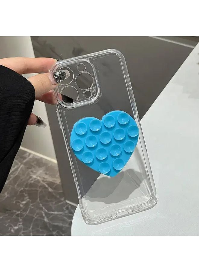 Blue Heart Suction Cup Phone Case Compatible with iPhone 14 Pro Transparent Cover - Image 1