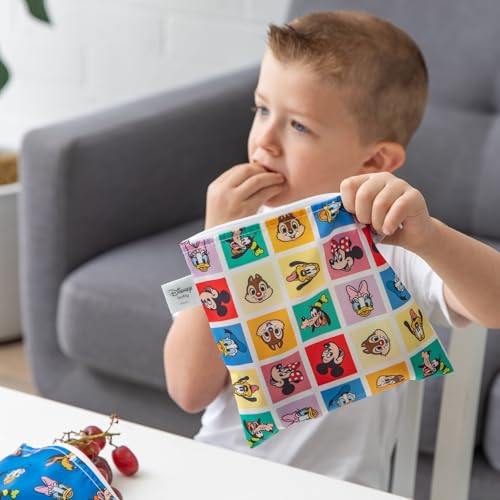 Bumkins Disney Reusable Sandwich and Snack Bags for Kids School Lunch and for Adults Portion Washable Fabric Waterproof Cloth Zip Bag Travel Pouch FoodSafe Storage 4pack Set Mickey and Friends - Image 3