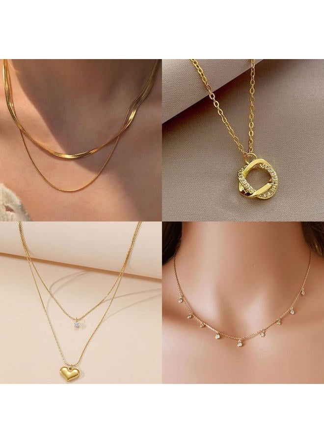 Myofeng 16Pcs Gold Necklaces Set for Women 14k Gold Plated Dainty Trendy Pendant Chain Choker Pack Multilayer Necklace Set for Women Adjustable Jewelry Gift, Zinc, No Gemstone - Image 4