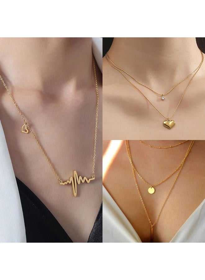 Myofeng 16Pcs Gold Necklaces Set for Women 14k Gold Plated Dainty Trendy Pendant Chain Choker Pack Multilayer Necklace Set for Women Adjustable Jewelry Gift, Zinc, No Gemstone - Image 2