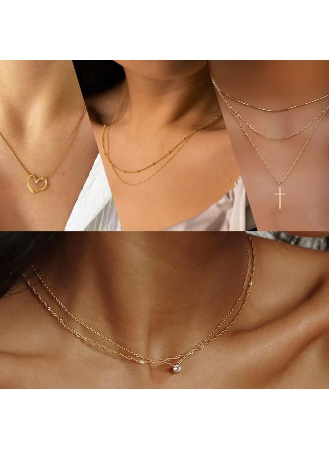 Myofeng 16Pcs Gold Necklaces Set for Women 14k Gold Plated Dainty Trendy Pendant Chain Choker Pack Multilayer Necklace Set for Women Adjustable Jewelry Gift, Zinc, No Gemstone - Image 3