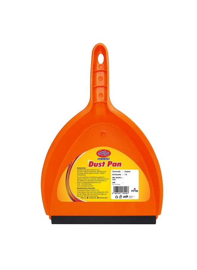 Chakaa chak Heavy Duty Dust Pan with Rubber Edge, 13" Handheld Dustpan with Hanging Hole for Home/Household Cleaning, Industrial, Countertops (Orange)  - Image 1