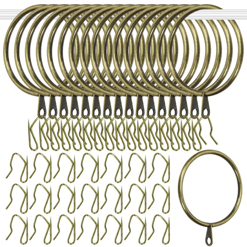 Glarks 30 Sets 50mm2inch Verdigris Metal Drapery Curtain Hanging Rings Set Includes 30pcs Curtain Rings and 30pcs Drapery Pin Hooks Drape Sliding Eyelet Rings for Sliding Window Bathroom Door - Image 2