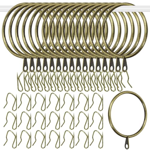 Glarks 30 Sets 50mm2inch Verdigris Metal Drapery Curtain Hanging Rings Set Includes 30pcs Curtain Rings and 30pcs Drapery Pin Hooks Drape Sliding Eyelet Rings for Sliding Window Bathroom Door - Image 1