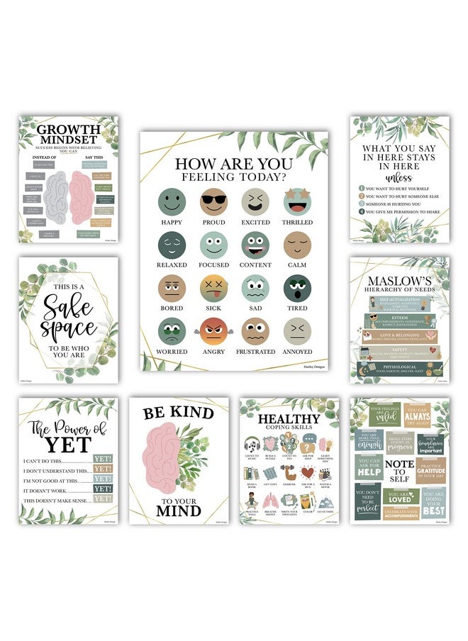 Hadley Designs Hadley Designs 9 Greenery Mental Health Posters For Classroom Elementary - School Counselor Office Decor, Mental Health Therapy Decor For Office, School Counseling Office Decor  - Image 1