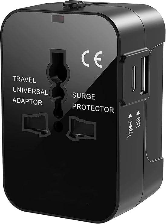 PriEnt Type C USB C Universal Travel Adapter with Type C 3 in 1 Universal Adapter Plug Travel Essentials Accessories with 1 USB 1 USBC with 24A for Phone Laptop Mobile Black - Image 1
