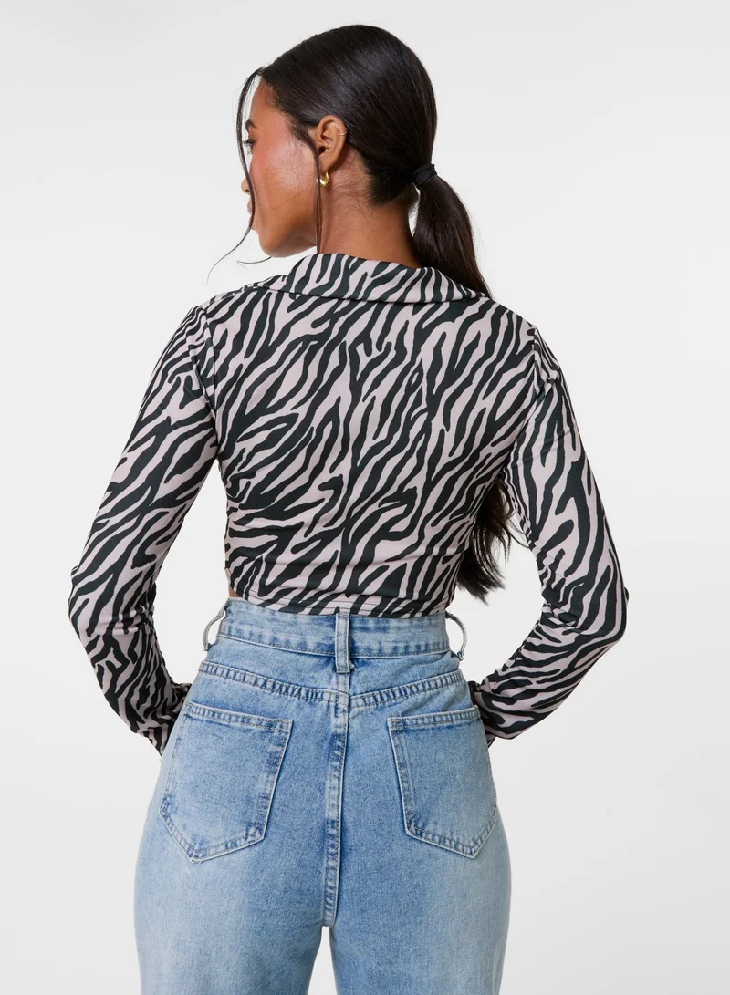 Pink Vanilla  Zebra Print Collared Top for Women | Best Price UAE