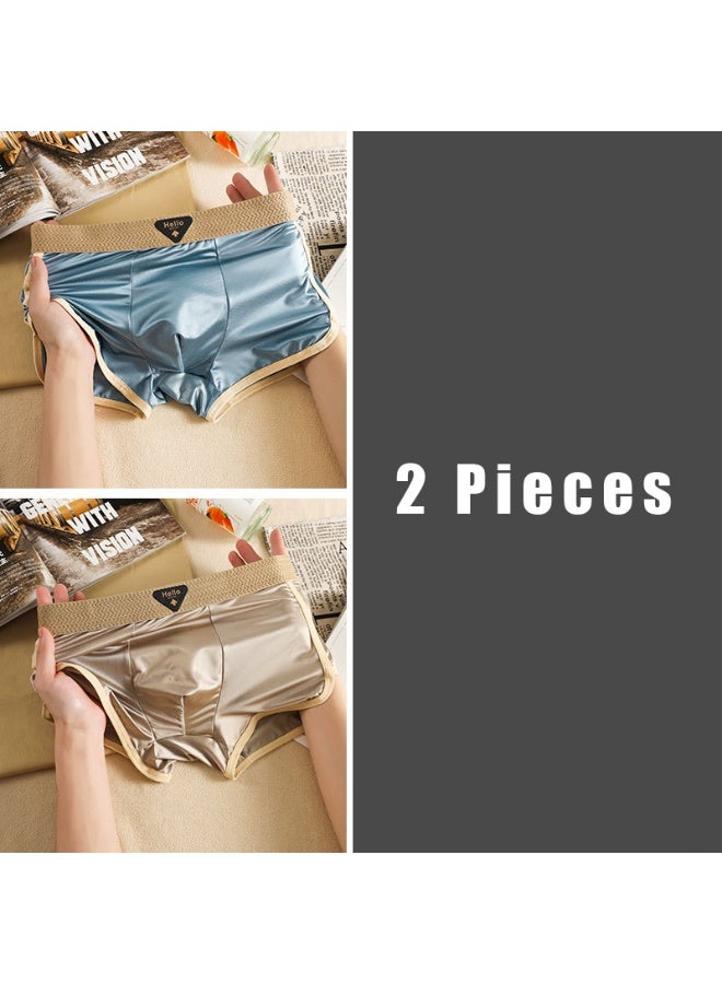 2 Pieces Solid Color Men's Ice Silk Boxer Briefs,Silky Breathable Cooling Underwear,Comfort Stretch Boxers for Daily Wear - Image 1