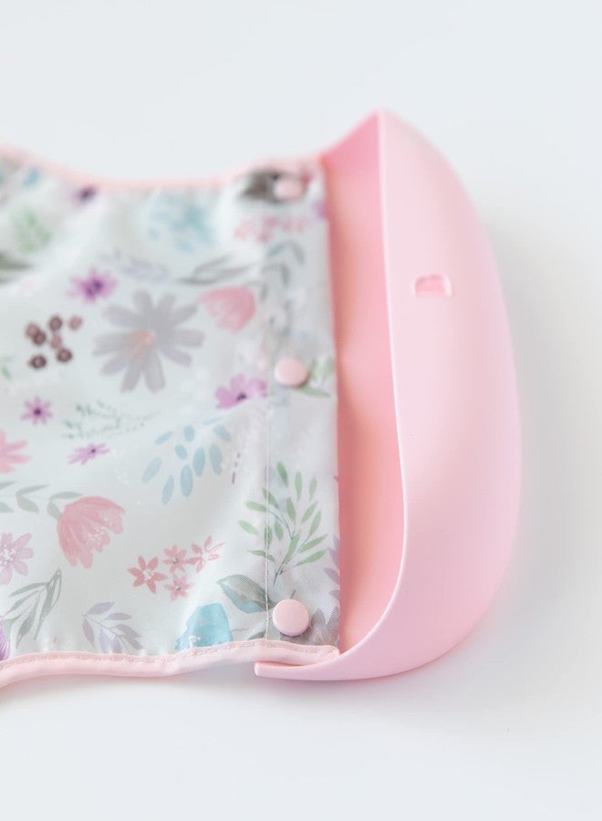 Bumkins Silicone Bibs for Girl or Boy, Baby and Toddler 6-24 Mos, Essential Must Have for Eating, Feeding, Combination Fabric SuperBib and Long Sleeve with Attachable Pocket Food Catcher, Floral Gray - Image 3