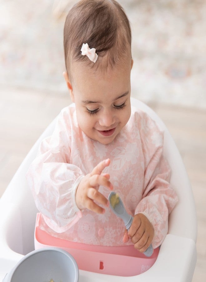 Bumkins Silicone Bibs for Girl or Boy, Baby and Toddler 6-24 Mos, Essential Must Have for Eating, Feeding, Combination Fabric SuperBib and Long Sleeve with Attachable Pocket Food Catcher, Floral Gray - Image 4