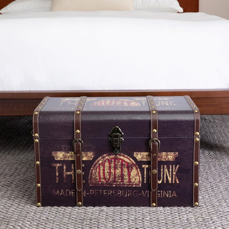 Household Essentials Household Essentials 92431 Large Vintage Decorative Home Storage Trunk  Luggage Style  Brown 