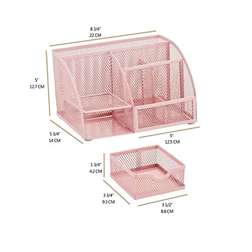 Annova Mesh Desk Organizer Office with 7 Compartments + Drawer/Desk Tidy Candy/Pen Holder/Multifunctional Organizer (Light Pink) - Image 2
