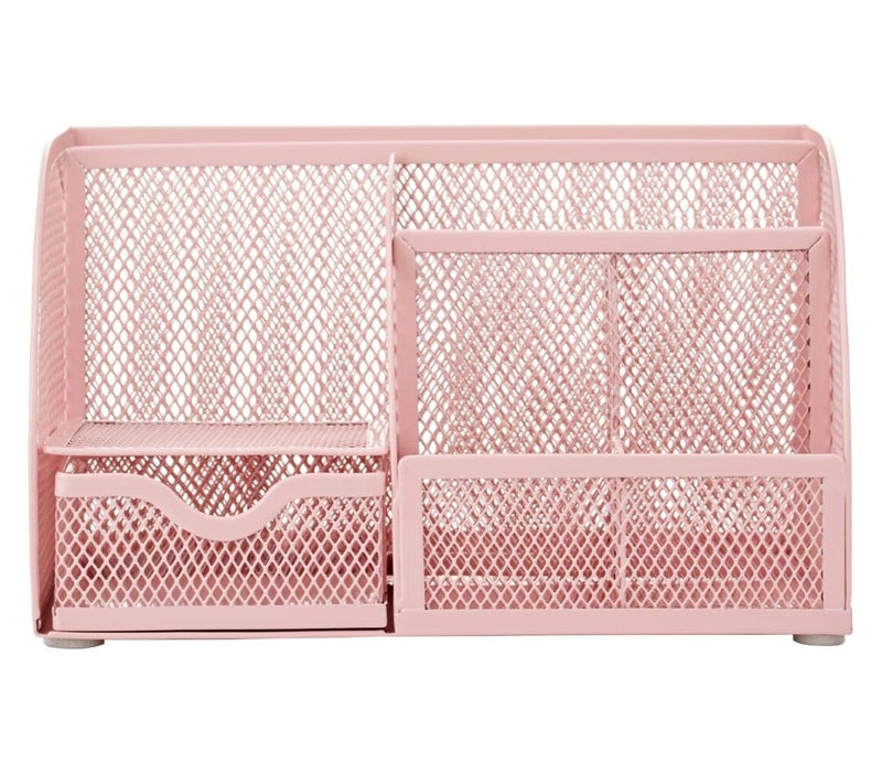 Annova Mesh Desk Organizer Office with 7 Compartments + Drawer/Desk Tidy Candy/Pen Holder/Multifunctional Organizer (Light Pink) - Image 3