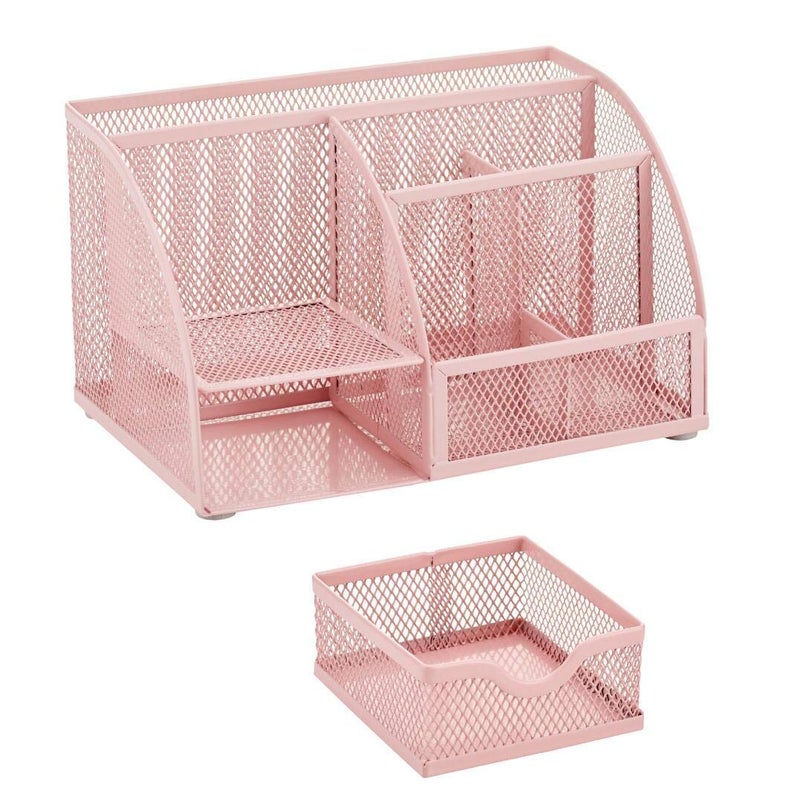Annova Mesh Desk Organizer Office with 7 Compartments + Drawer/Desk Tidy Candy/Pen Holder/Multifunctional Organizer (Light Pink) - Image 4