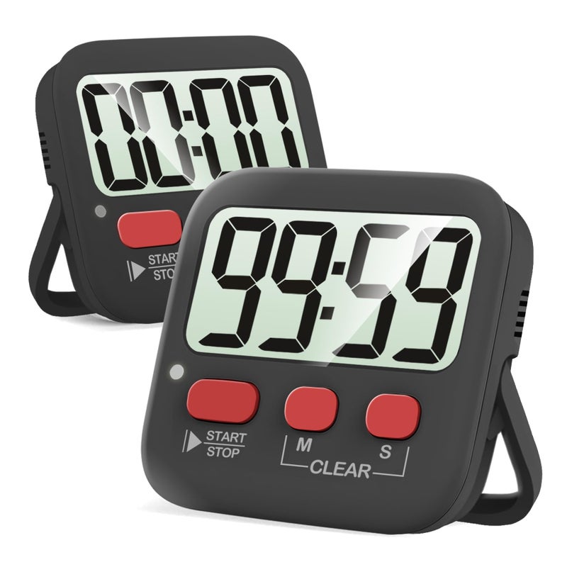 Antonki 2 Pack Digital Kitchen Timers for Cooking Countdown Timer for Egg Toothbrush Office Classroom Kids Teachers  Magnetic Kickstand Hanging  Battery Included