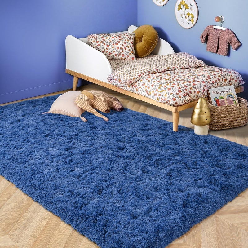 ISEAU Fluffy Rug Carpets Soft Shaggy Area Rugs Indoor Floor Mats for Kids Room Fuzzy Carpet Comfy Cute Nursery Mat Bedside Rug for Boys Girls Bedroom Living Room Home Decor, 6ft x 9ft, Light Navy - Image 4
