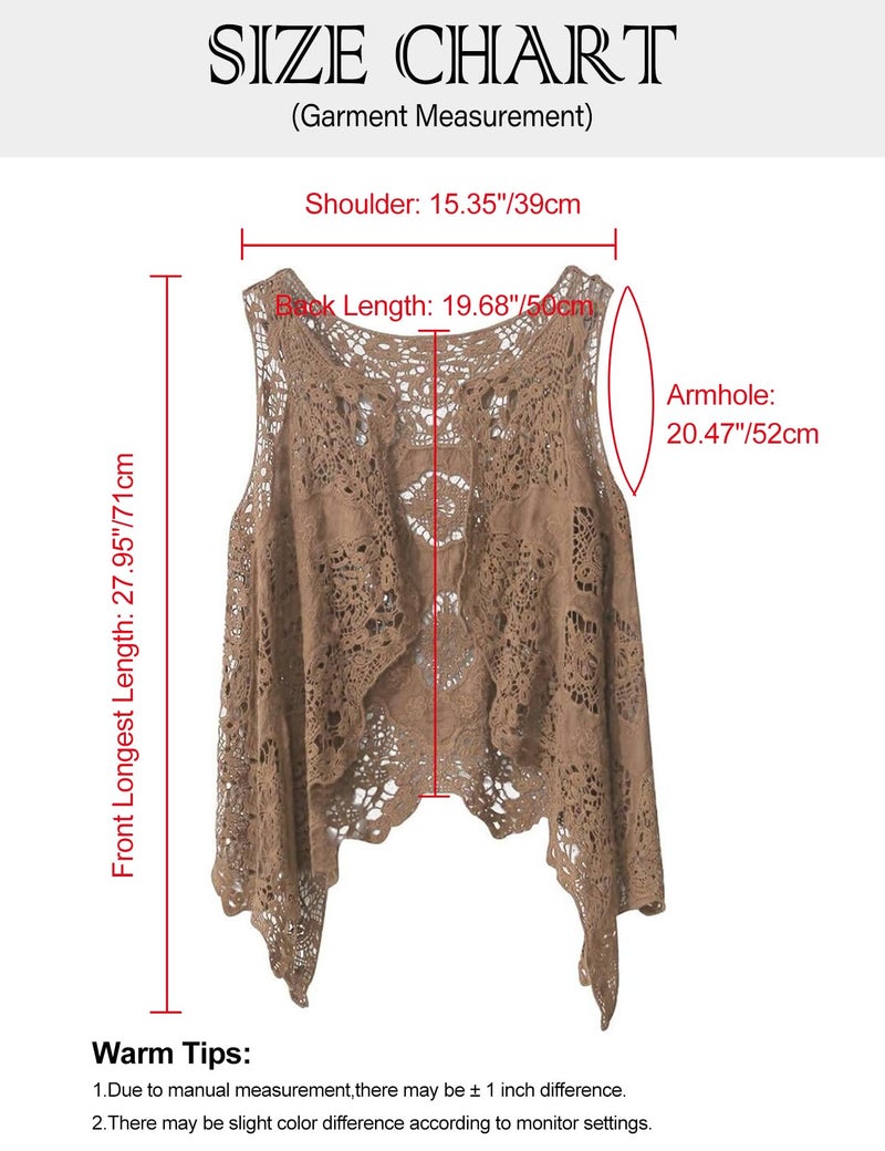Flygo Women's Cotton Cardigan Boho Hippie Open Hollow Knitting Stitch Sleeveless Crochet Vest(One Size, White) - Image 4
