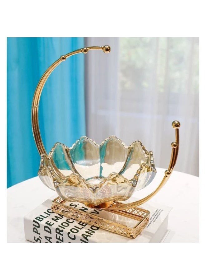 Bonbonniere and gold plate, crystal plate on a gold crescent-shaped stand - Image 1