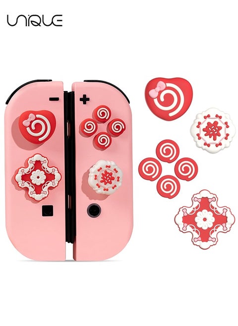 مجموعة من 7 قطع Cross D-Pad Button Caps مجموعة مقابض الإبهام - متوافقة مع Nintendo Switch / Switch OLED - لطيف 3D ناعم سيليكون ABXY أزرار ملصق غطاء عصا التحكم - كعكة كريم الفراولة